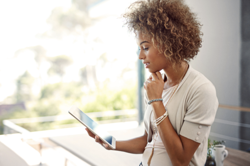 woman looking at options