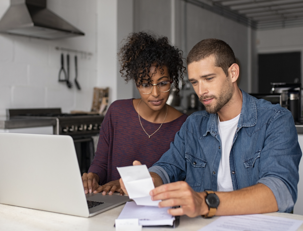 Couple checking document