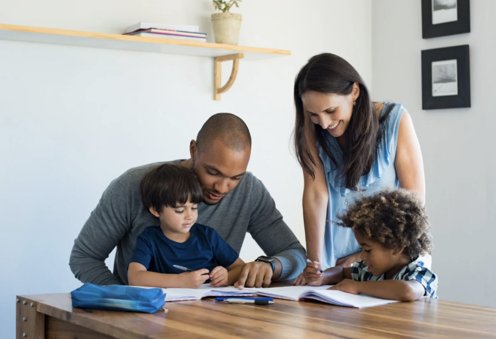 Family studying at home